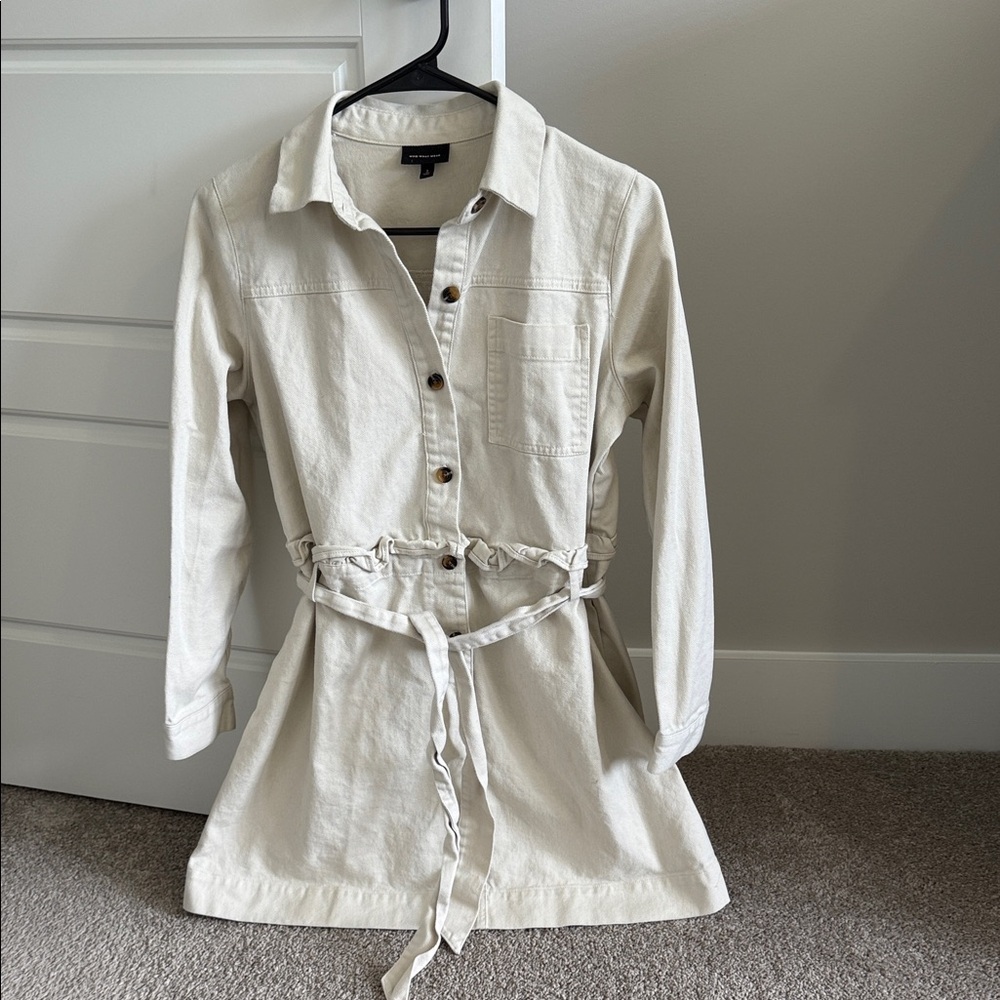 Who What Wear Cream Button-Down Dress